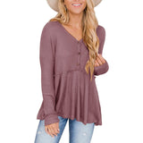 Women's Long Sleeve V Neck Ruffle Babydoll Tunic Tops Purple Women's Tops - Tophatter Daily Deals