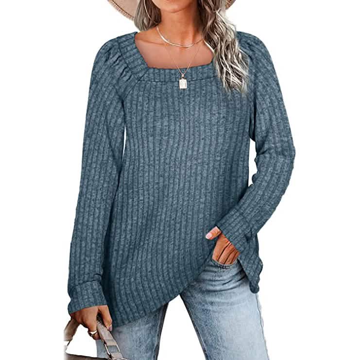Women's Long Sleeve V Neck Sweater Tops Blue Women's Tops - Tophatter Daily Deals