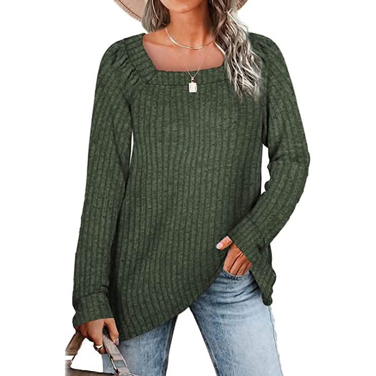 Women's Long Sleeve V Neck Sweater Tops Green Women's Tops - Tophatter Daily Deals