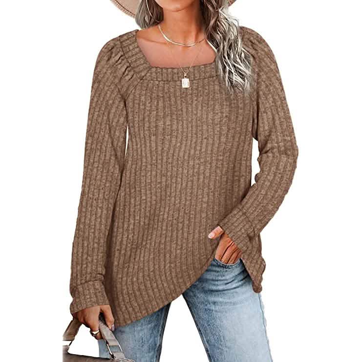 Women's Long Sleeve V Neck Sweater Tops Khaki Women's Tops - Tophatter Daily Deals