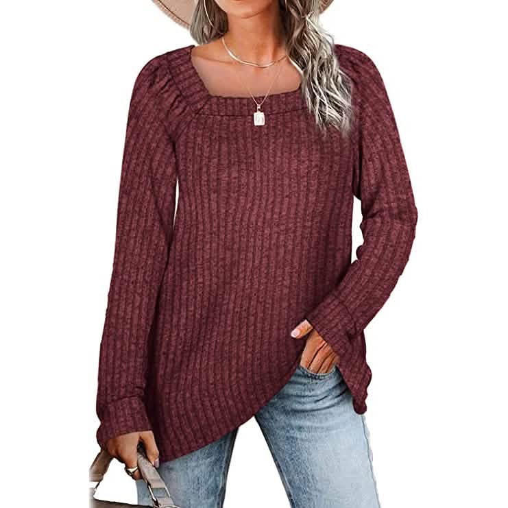 Women's Long Sleeve V Neck Sweater Tops Maroon Women's Tops - Tophatter Daily Deals