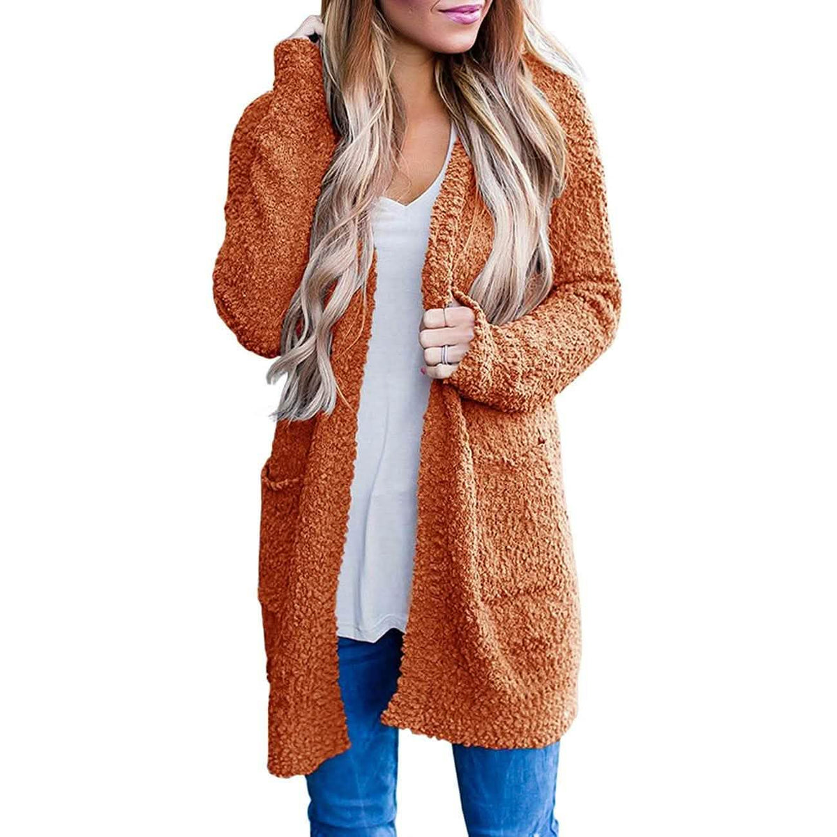 Women's Long-Sleeved Soft Chunky Knitted Sweater Orange Women's Outerwear - Tophatter Daily Deals