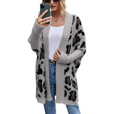 Women's Long Sleeves Leopard Print Knitting Cardigan Gray Women's Outerwear - Tophatter Daily Deals