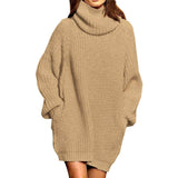 Women's Loose Turtleneck Oversize Long Pullover Sweater Dress Apricot Women's Dresses - Tophatter Daily Deals