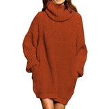 Women's Loose Turtleneck Oversize Long Pullover Sweater Dress Brown Women's Dresses - Tophatter Daily Deals