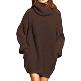 Women's Loose Turtleneck Oversize Long Pullover Sweater Dress Coffee Women's Dresses - Tophatter Daily Deals