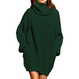 Women's Loose Turtleneck Oversize Long Pullover Sweater Dress Dark Green Women's Dresses - Tophatter Daily Deals