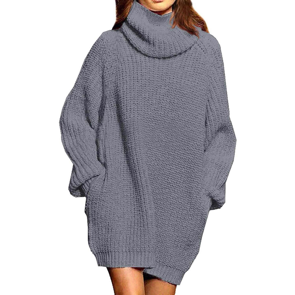 Women's Loose Turtleneck Oversize Long Pullover Sweater Dress Gray Women's Dresses - Tophatter Daily Deals