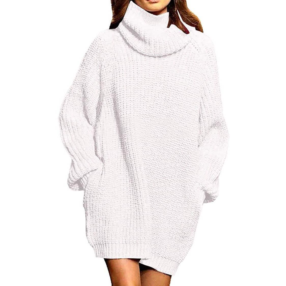 Women's Loose Turtleneck Oversize Long Pullover Sweater Dress White Women's Dresses - Tophatter Daily Deals