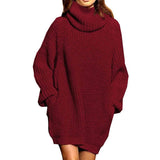 Women's Loose Turtleneck Oversize Long Pullover Sweater Dress Wine Red Women's Dresses - Tophatter Daily Deals