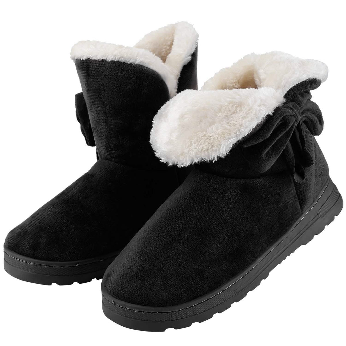 Womens Mid-Calf Winter Shoes with Anti Slip Rubber Base Bowknot Black Women's Shoes - Tophatter Daily Deals