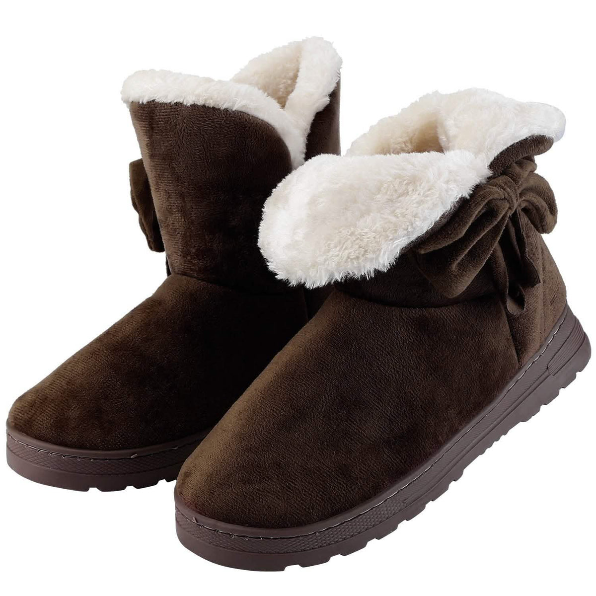 Womens Mid-Calf Winter Shoes with Anti Slip Rubber Base Bowknot Coffee Women's Shoes - Tophatter Daily Deals