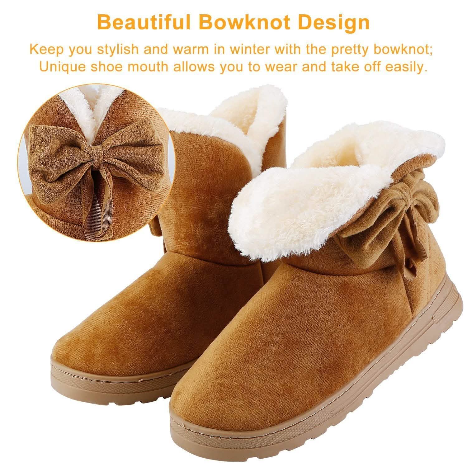 Womens Mid-Calf Winter Shoes with Anti Slip Rubber Base Bowknot Women's Shoes - Tophatter Daily Deals