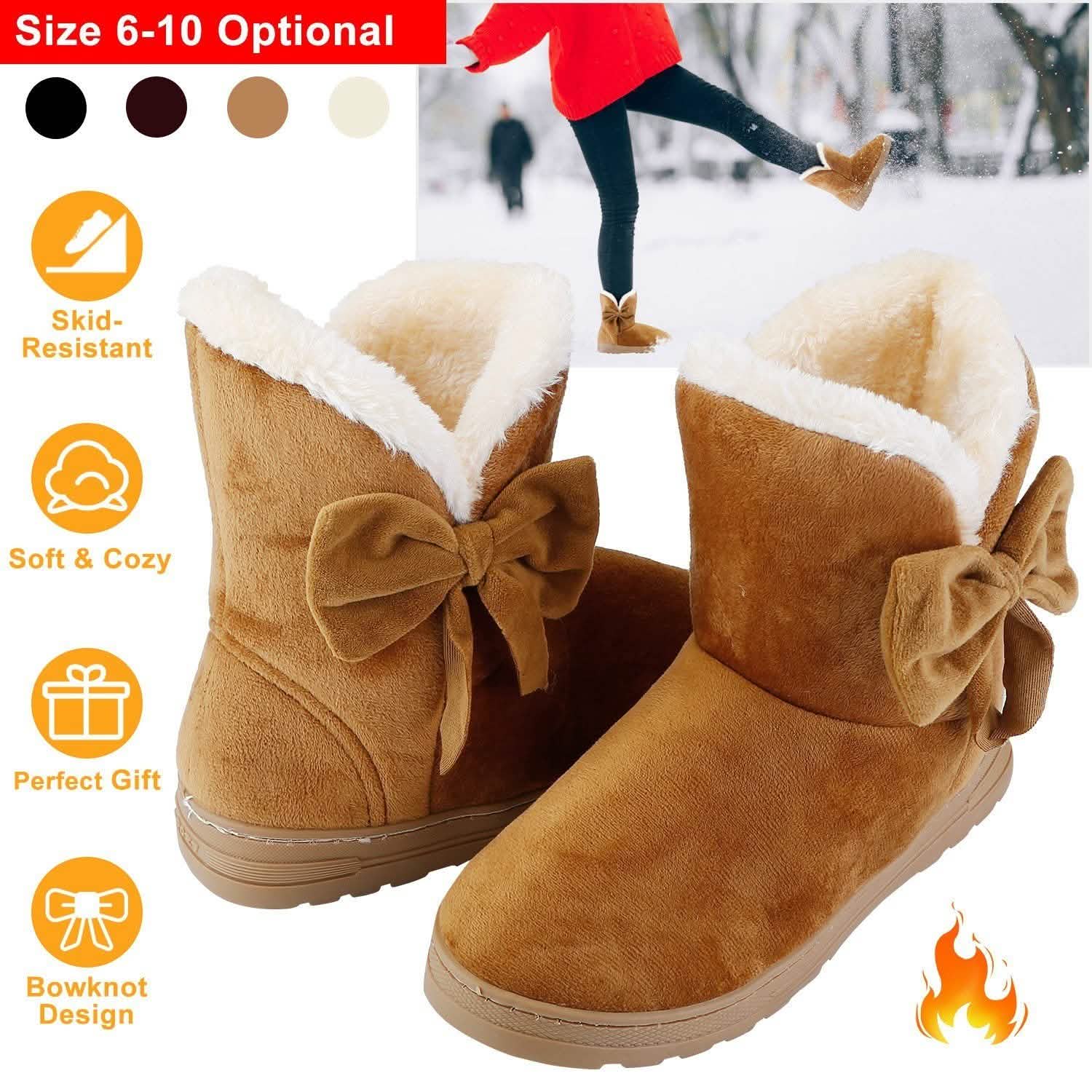 Womens Mid-Calf Winter Shoes with Anti Slip Rubber Base Bowknot Women's Shoes - Tophatter Daily Deals