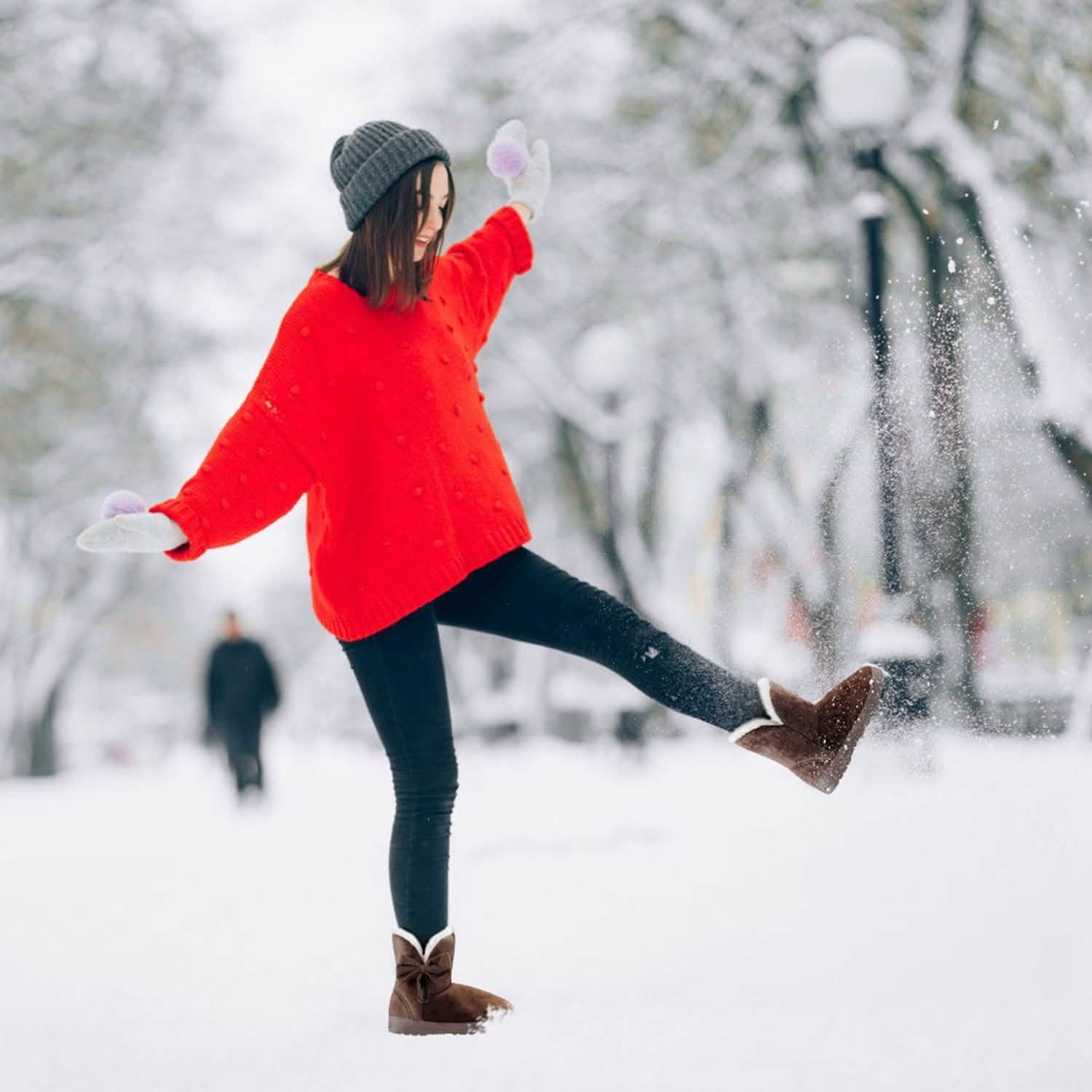 Womens Mid-Calf Winter Shoes with Anti Slip Rubber Base Bowknot Women's Shoes - Tophatter Daily Deals