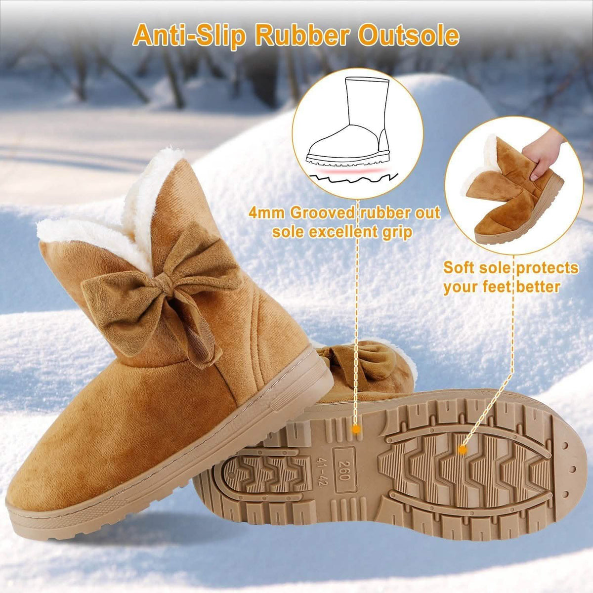 Womens Mid-Calf Winter Shoes with Anti Slip Rubber Base Bowknot Women's Shoes - Tophatter Daily Deals