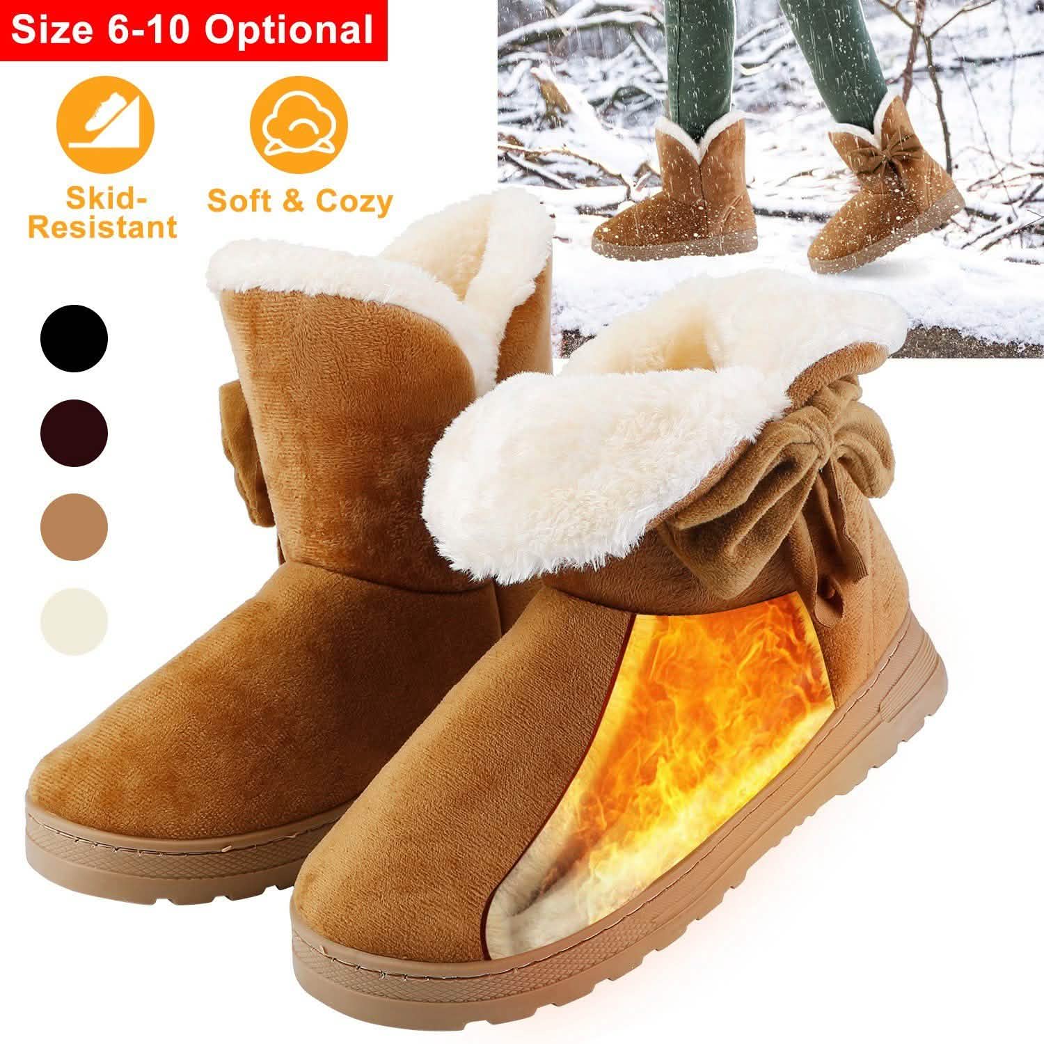 Womens Mid-Calf Winter Shoes with Anti Slip Rubber Base Bowknot Women's Shoes - Tophatter Daily Deals