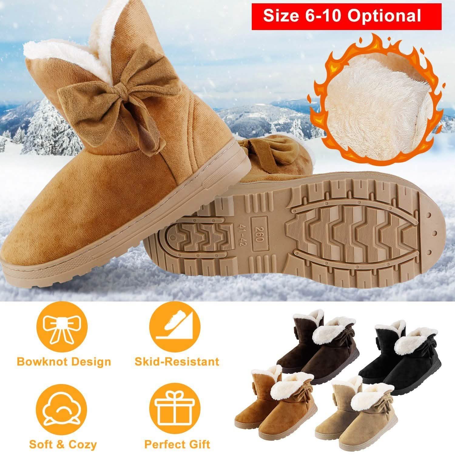 Womens Mid-Calf Winter Shoes with Anti Slip Rubber Base Bowknot Women's Shoes - Tophatter Daily Deals