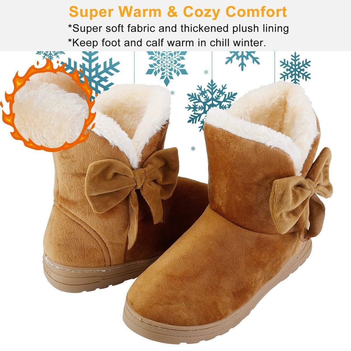 Womens Mid-Calf Winter Shoes with Anti Slip Rubber Base Bowknot Women's Shoes - Tophatter Daily Deals