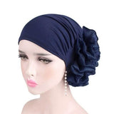 Women's Milk Silk Flower Turban Navy Hats - Tophatter Daily Deals