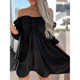 Women's Off Shoulder Casual Puff Sleeve Dress Black Women's Dresses - Tophatter Daily Deals