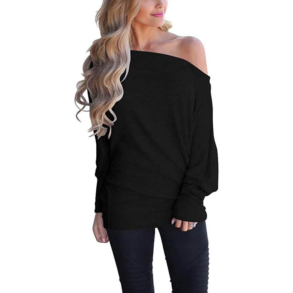 Women's Off-Shoulder Long-Sleeved Top Black Women's Tops - Tophatter Daily Deals