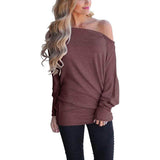 Women's Off-Shoulder Long-Sleeved Top Burgundy Women's Tops - Tophatter Daily Deals