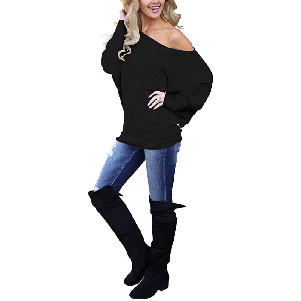 Women's Off-Shoulder Long-Sleeved Top Women's Tops - Tophatter Daily Deals