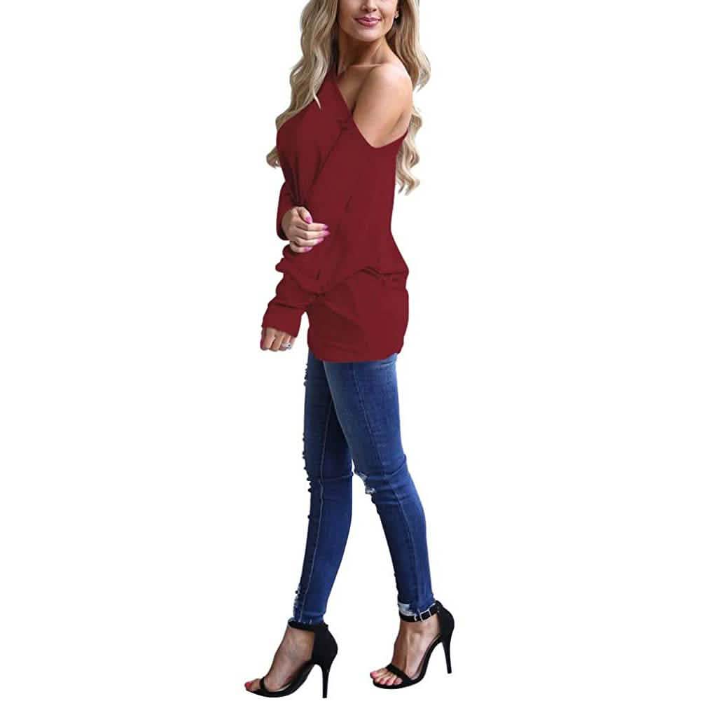 Women's Off-Shoulder Long-Sleeved Top Women's Tops - Tophatter Daily Deals