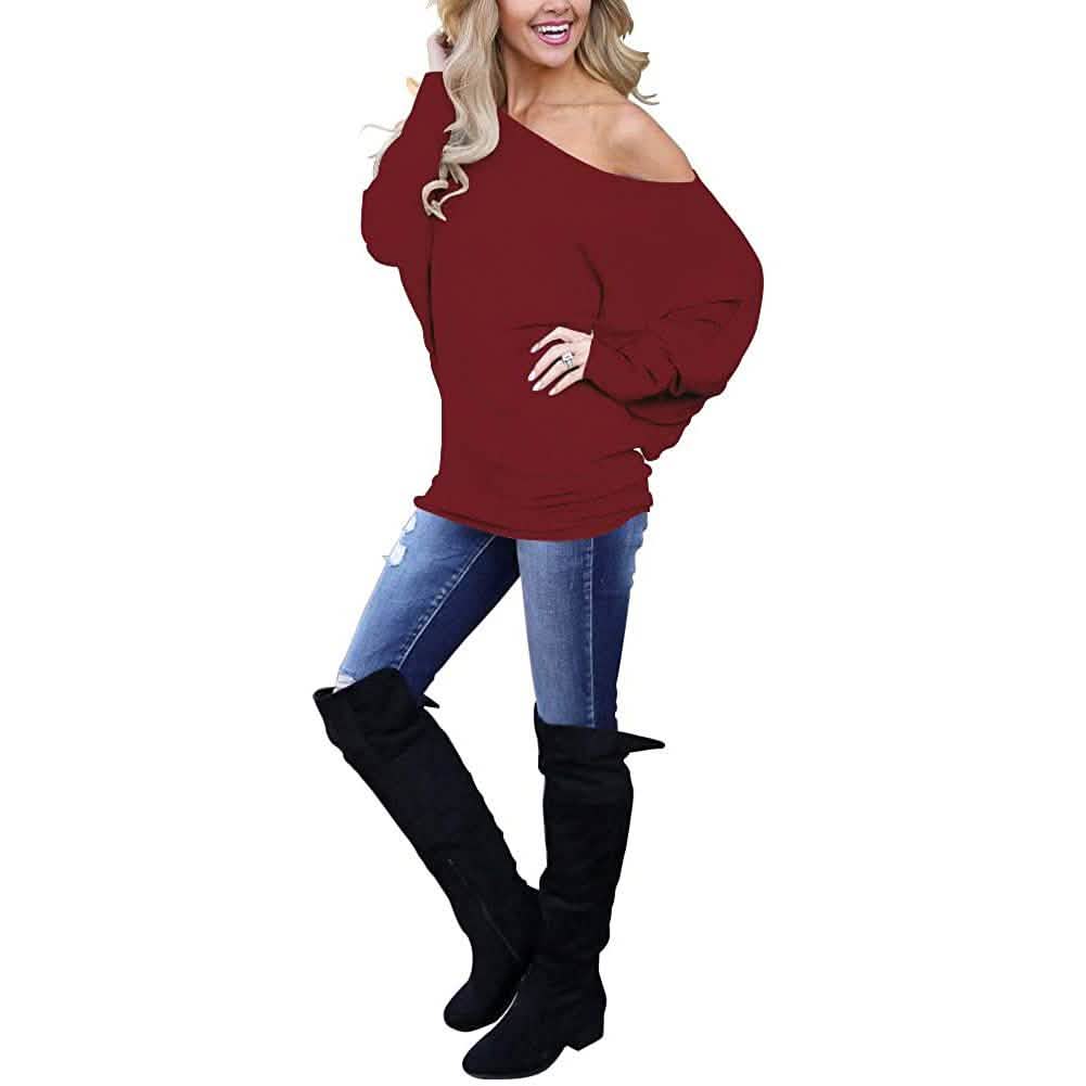 Women's Off-Shoulder Long-Sleeved Top Women's Tops - Tophatter Daily Deals