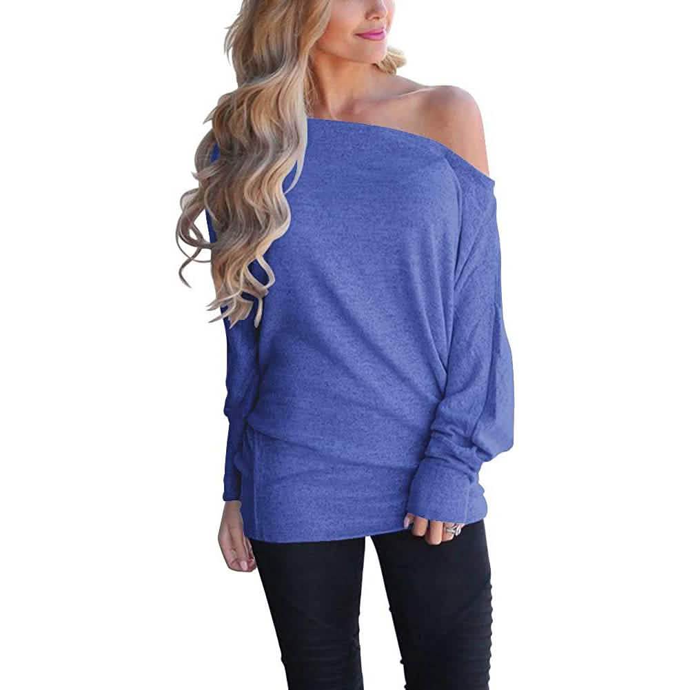 Women's Off-Shoulder Long-Sleeved Top Royal Blue Women's Tops - Tophatter Daily Deals