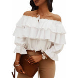 Women's Off Shoulder Ruffle Long Sleeve Shirt Casual Layered Top Women's Tops - Tophatter Daily Deals