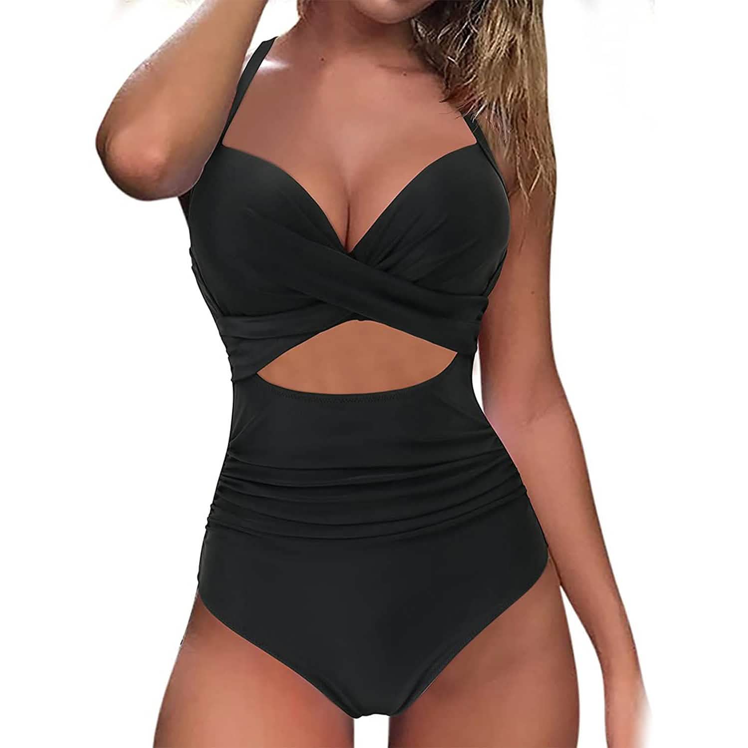 Women's One Piece High Waist Swimwear Tummy Control Cutout Black Women's Swimwear - Tophatter Daily Deals