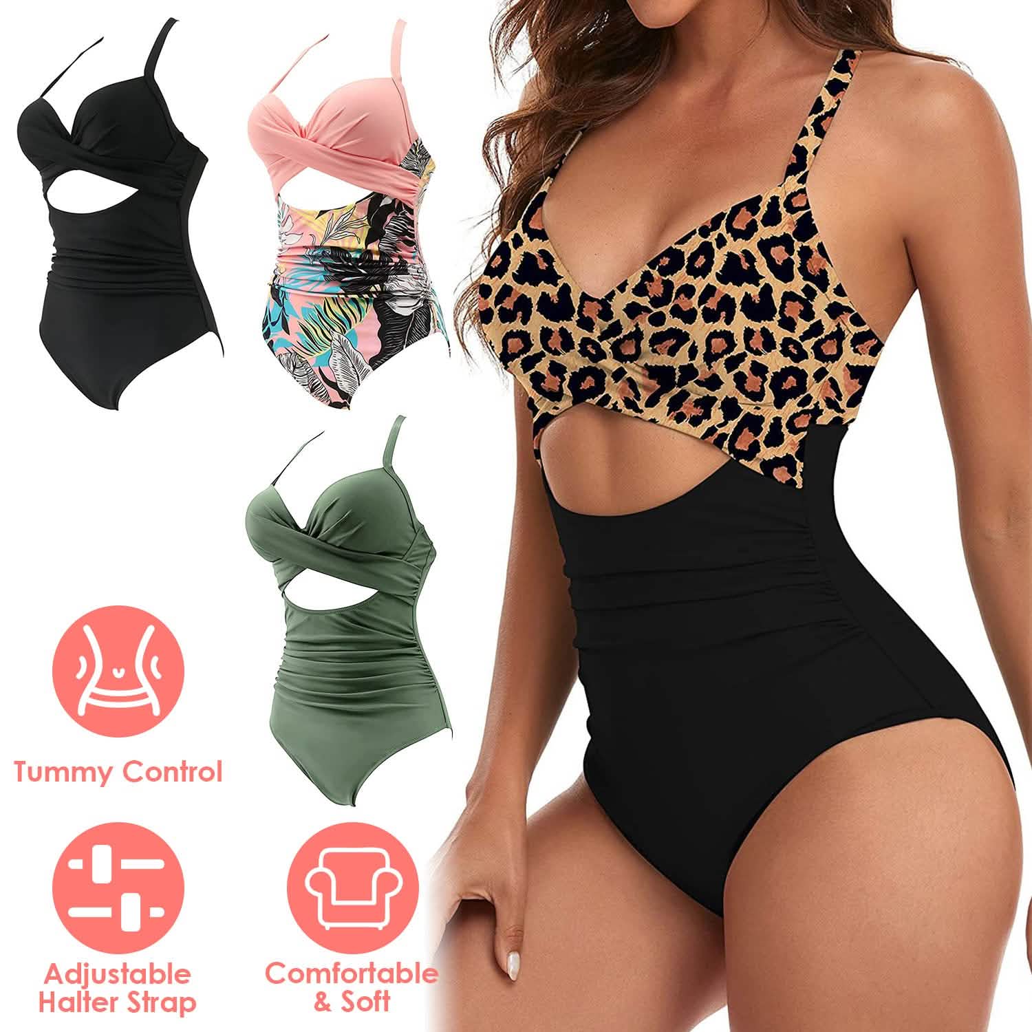Women's One Piece High Waist Swimwear Tummy Control Cutout Women's Swimwear - Tophatter Daily Deals