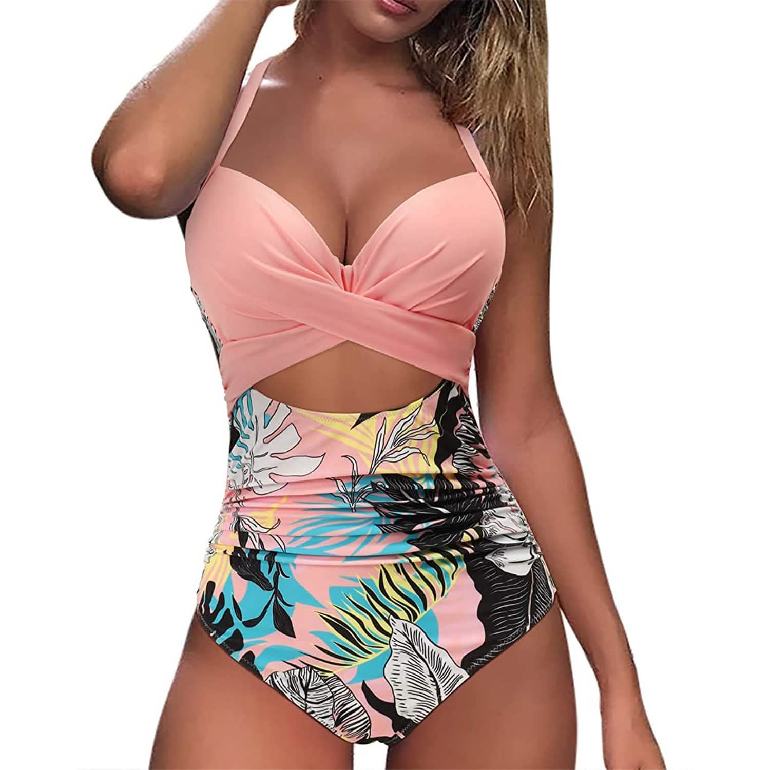 Women's One Piece High Waist Swimwear Tummy Control Cutout Pink Women's Swimwear - Tophatter Daily Deals