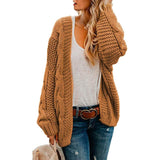 Womens Open Front Long Sleeve Chunky Knit Cardigan Sweaters Loose Outwear Coat Brown Women's Outerwear - Tophatter Daily Deals