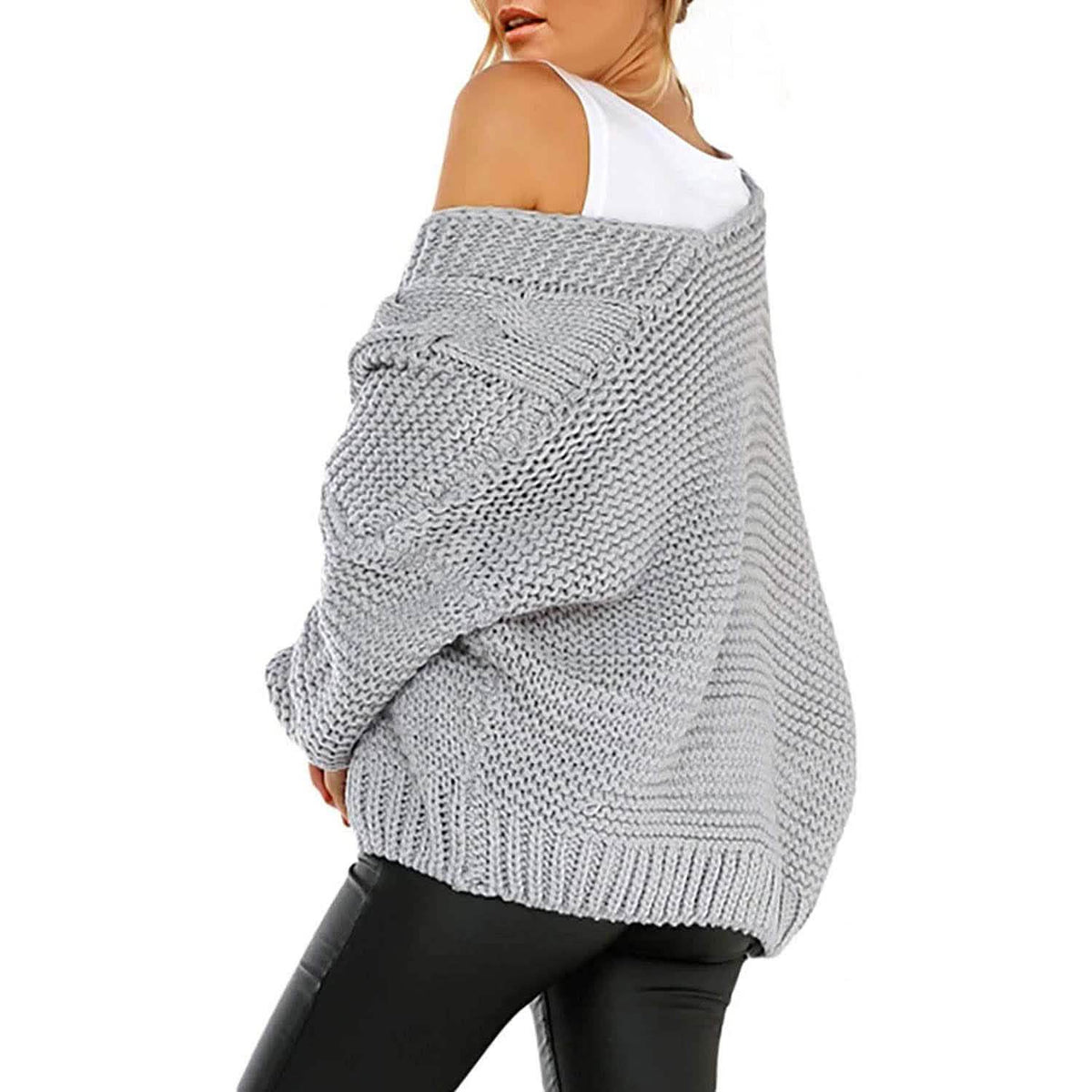 Womens Open Front Long Sleeve Chunky Knit Cardigan Sweaters Loose Outwear Coat Women's Outerwear - Tophatter Daily Deals
