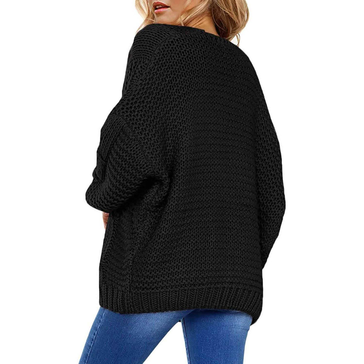 Womens Open Front Long Sleeve Chunky Knit Cardigan Sweaters Loose Outwear Coat Women's Outerwear - Tophatter Daily Deals