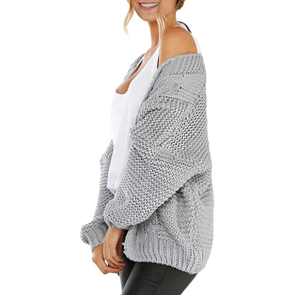 Womens Open Front Long Sleeve Chunky Knit Cardigan Sweaters Loose Outwear Coat Women's Outerwear - Tophatter Daily Deals