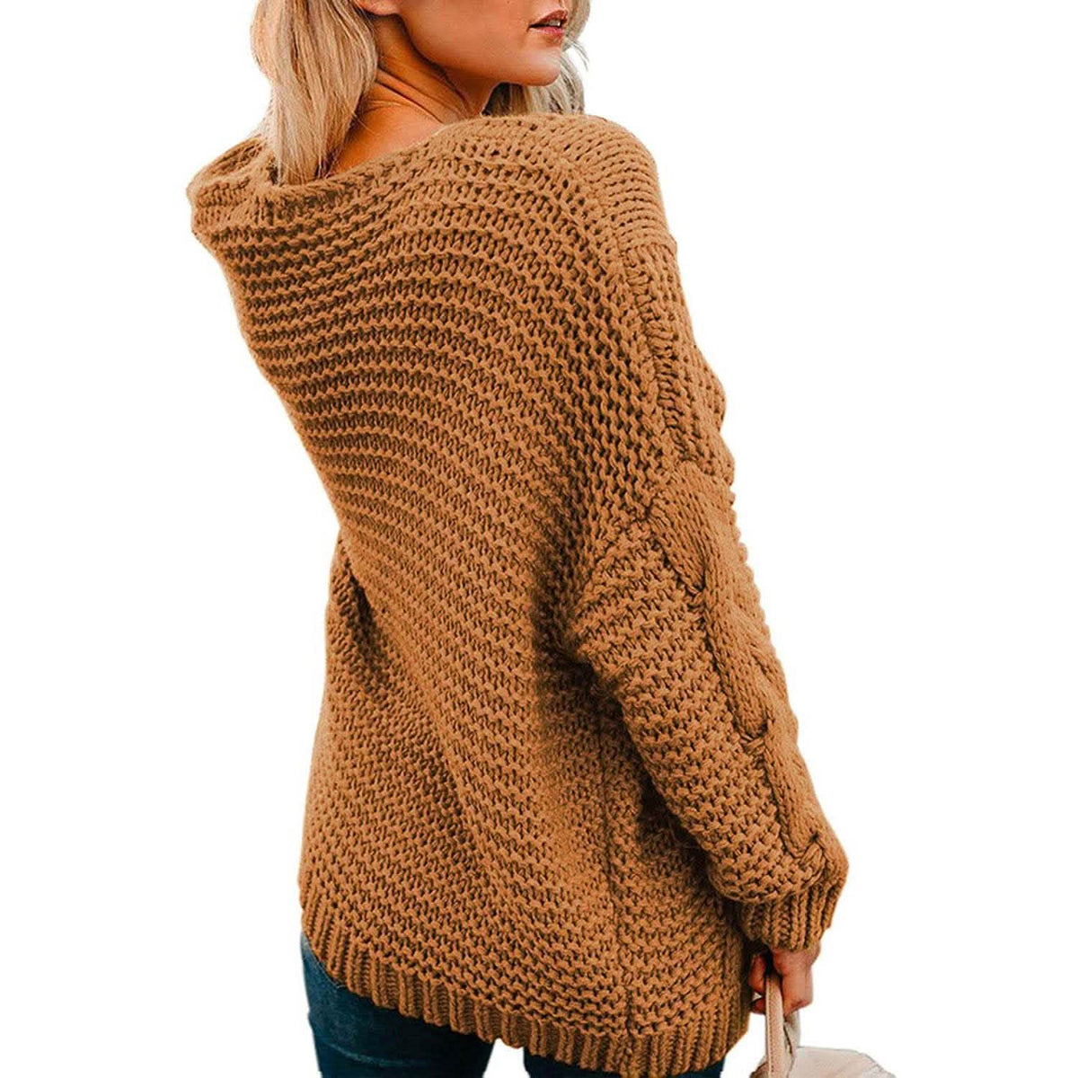 Womens Open Front Long Sleeve Chunky Knit Cardigan Sweaters Loose Outwear Coat Women's Outerwear - Tophatter Daily Deals