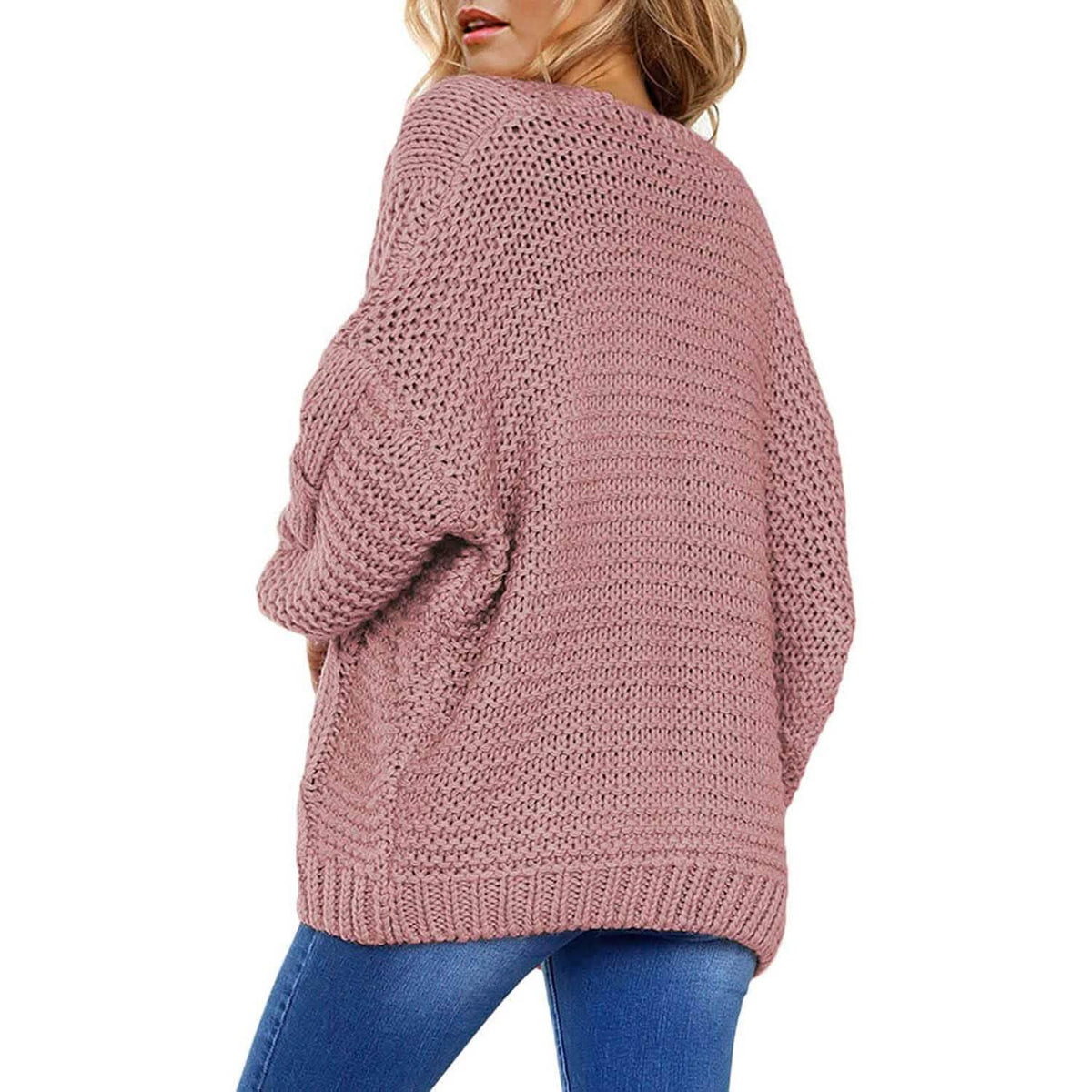 Womens Open Front Long Sleeve Chunky Knit Cardigan Sweaters Loose Outwear Coat Women's Outerwear - Tophatter Daily Deals
