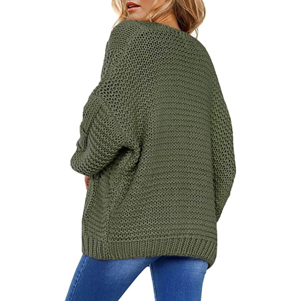 Womens Open Front Long Sleeve Chunky Knit Cardigan Sweaters Loose Outwear Coat Women's Outerwear - Tophatter Daily Deals