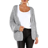 Womens Open Front Long Sleeve Chunky Knit Cardigan Sweaters Loose Outwear Coat Gray Women's Outerwear - Tophatter Daily Deals