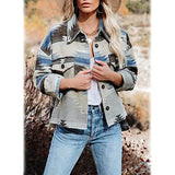 Women's Plaid Long Sleeve Button Down Collar Coat Blue Women's Outerwear - Tophatter Daily Deals