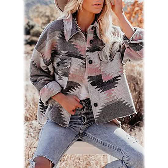 Women's Plaid Long Sleeve Button Down Collar Coat Pink Women's Outerwear - Tophatter Daily Deals