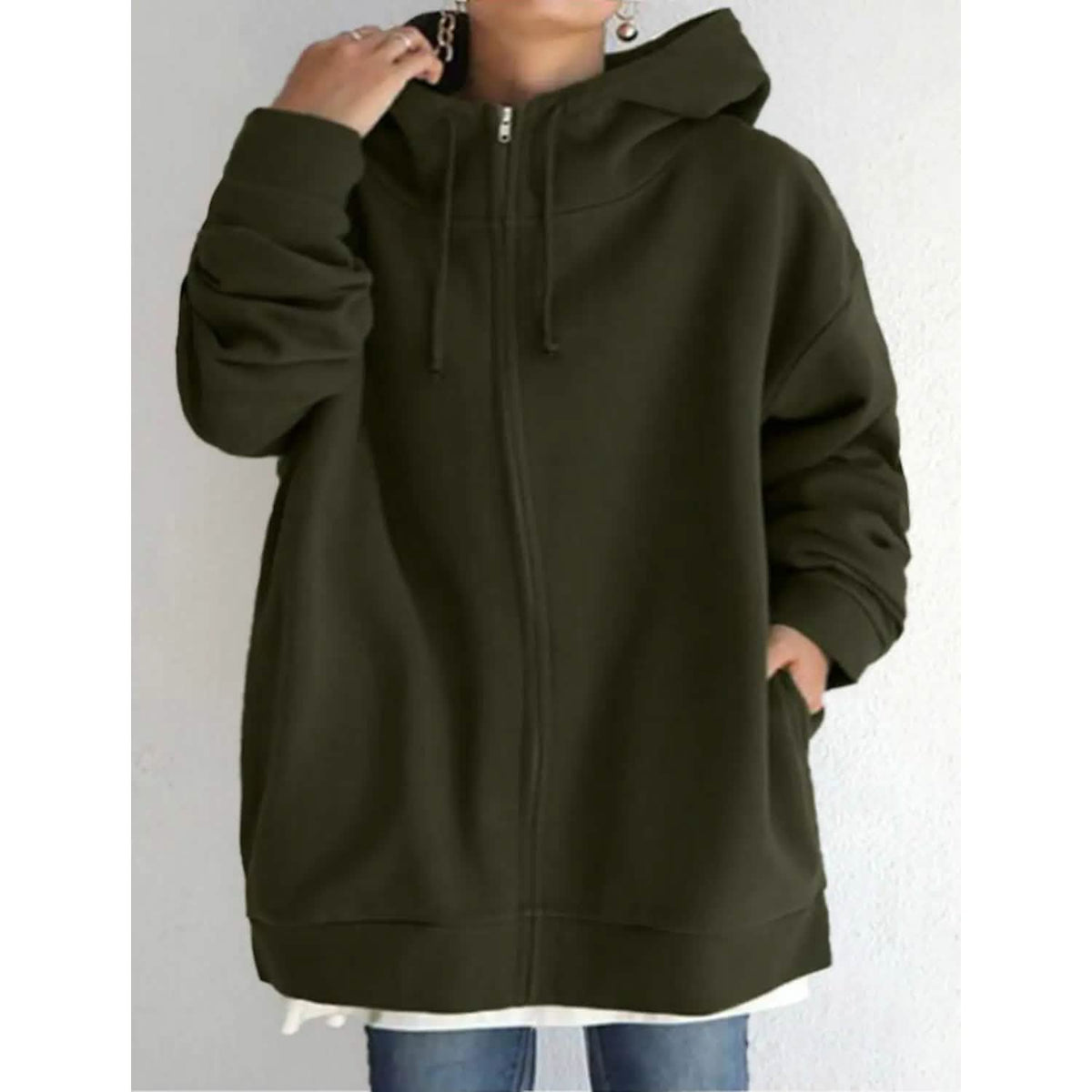 Women's Plus Size Jacket Zipper Pocket Solid Formal Long Sleeve Army Green Women's Outerwear - Tophatter Daily Deals