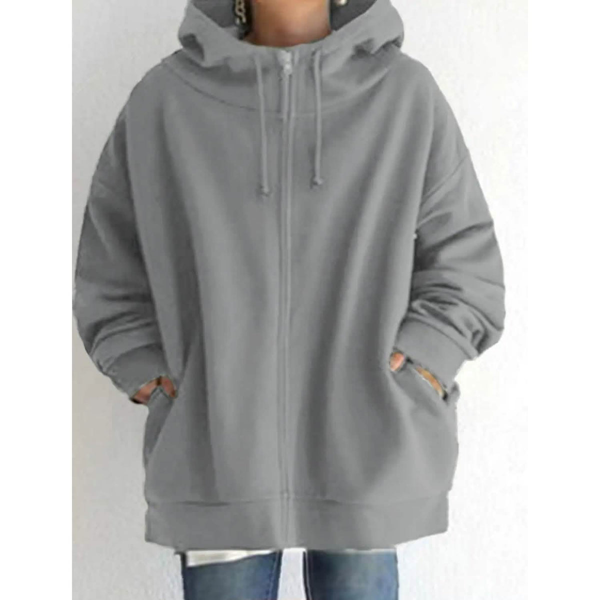 Women's Plus Size Jacket Zipper Pocket Solid Formal Long Sleeve Gray Women's Outerwear - Tophatter Daily Deals