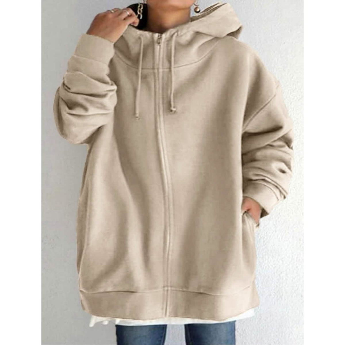 Women's Plus Size Jacket Zipper Pocket Solid Formal Long Sleeve Khaki Women's Outerwear - Tophatter Daily Deals