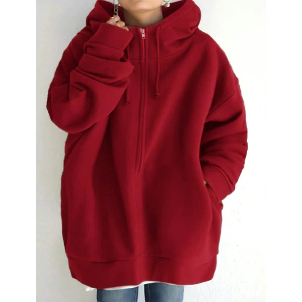 Women's Plus Size Jacket Zipper Pocket Solid Formal Long Sleeve Wine Red Women's Outerwear - Tophatter Daily Deals