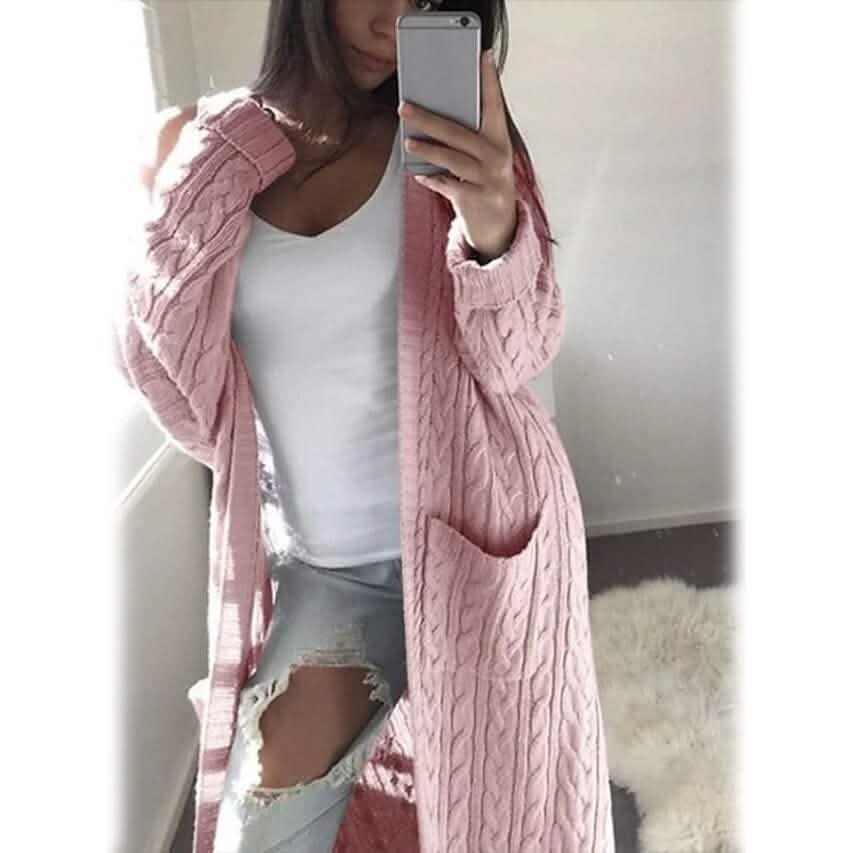 Women's Pocket Knitted Cardigan Sweater Pink Women's Outerwear - Tophatter Daily Deals